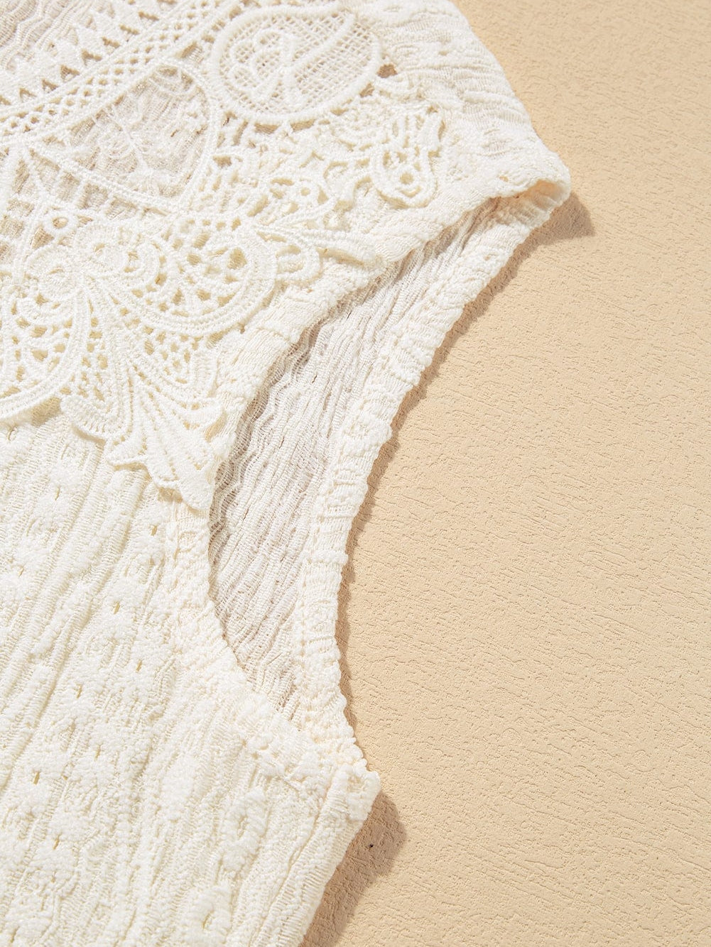 Apricot Lace Crochet Keyhole Back Sleeveless Tank Top From MsDressly
