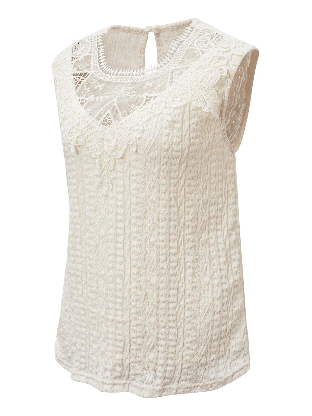 Apricot Lace Crochet Keyhole Back Sleeveless Tank Top From MsDressly