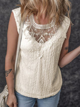 Apricot Lace Crochet Keyhole Back Sleeveless Tank Top From MsDressly