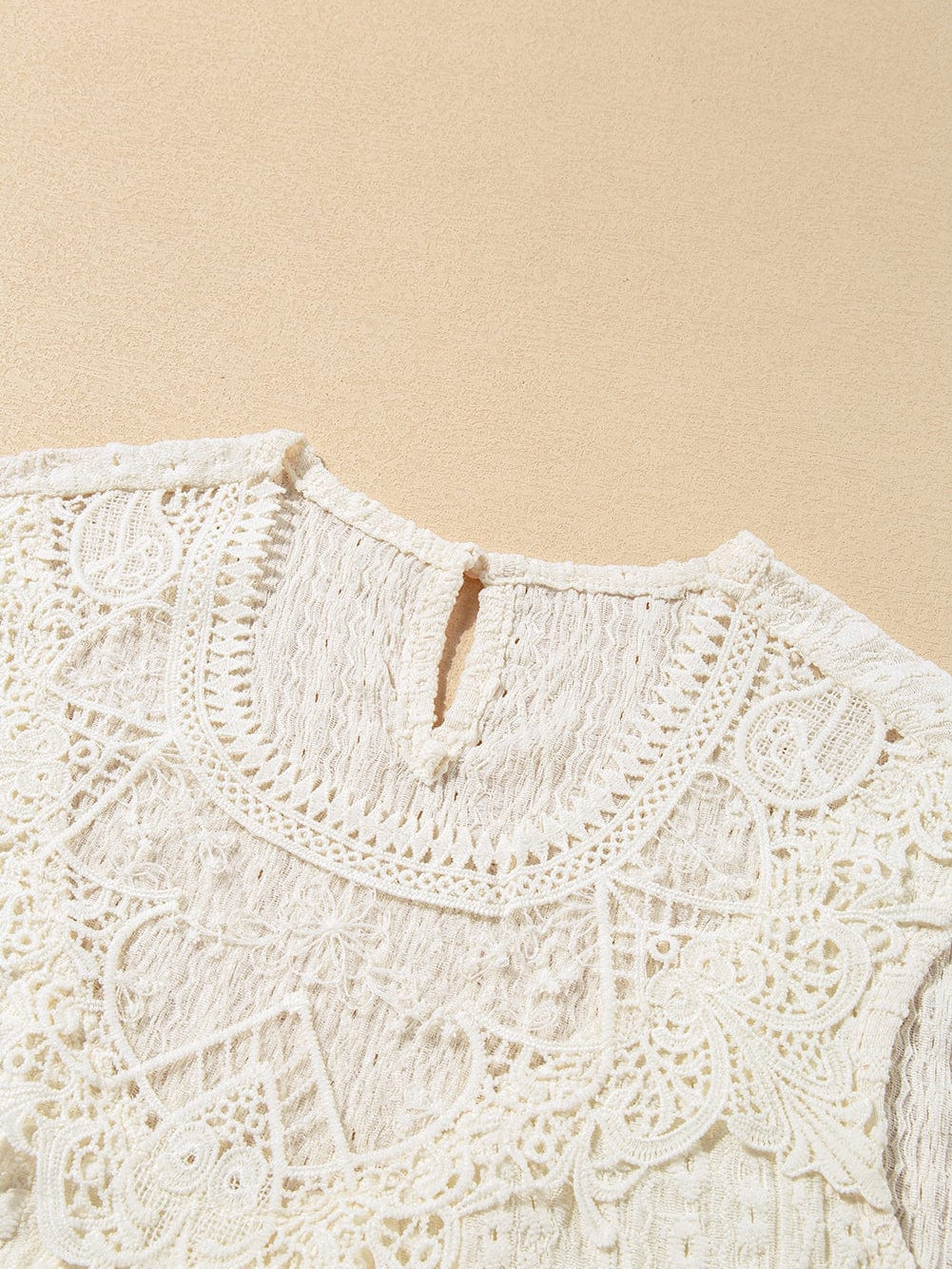 Apricot Lace Crochet Keyhole Back Sleeveless Tank Top From MsDressly