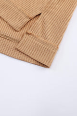 Apricot Patchwork Lace Detail V Neck Waffle Knit Long Sleeve Top from MsDressly
