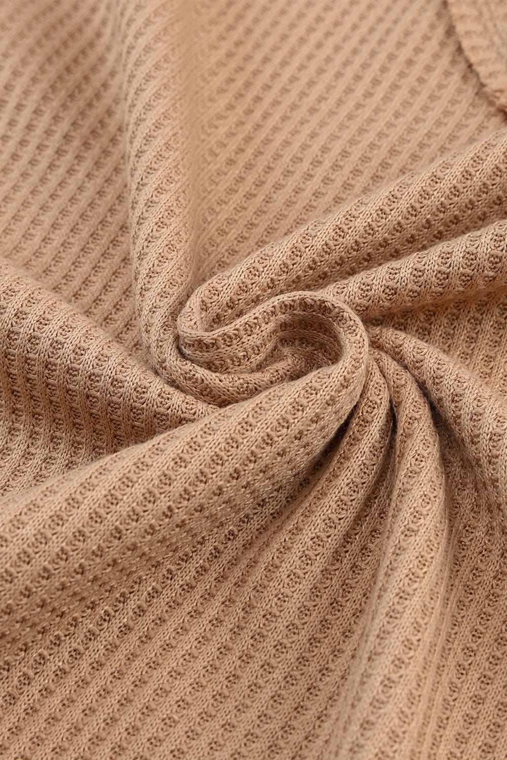 Apricot Patchwork Lace Detail V Neck Waffle Knit Long Sleeve Top from MsDressly