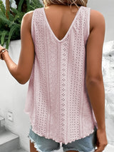 Apricot Pink Crochet Lace V-Neck Loose Fit Tank Top with Intricate Hollowouts From MsDressly