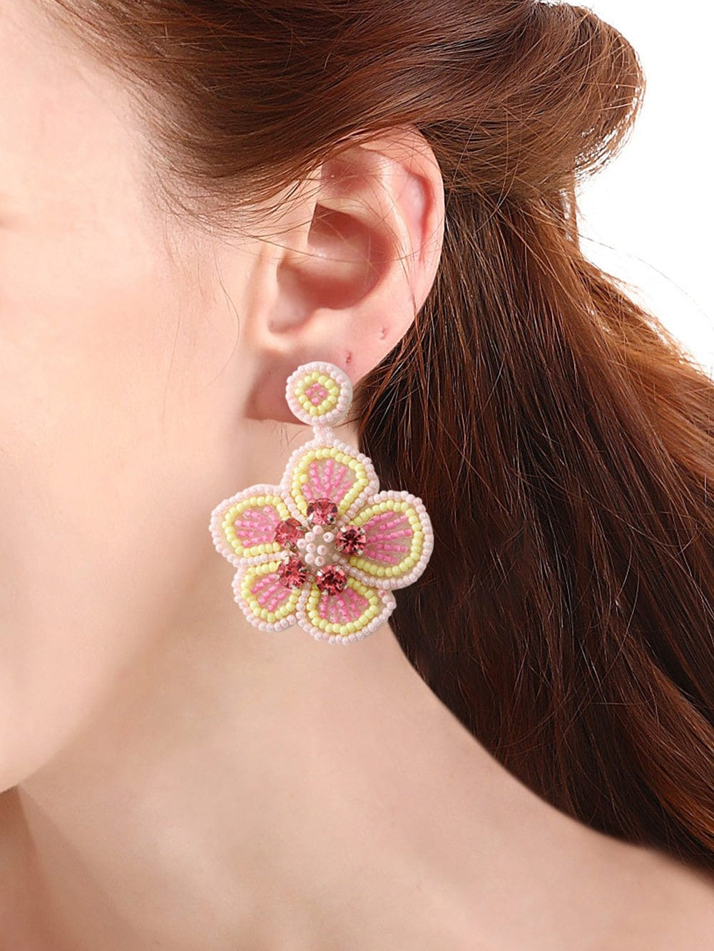 Apricot Pink Floral Boho Gemstone Earrings from MsDressly