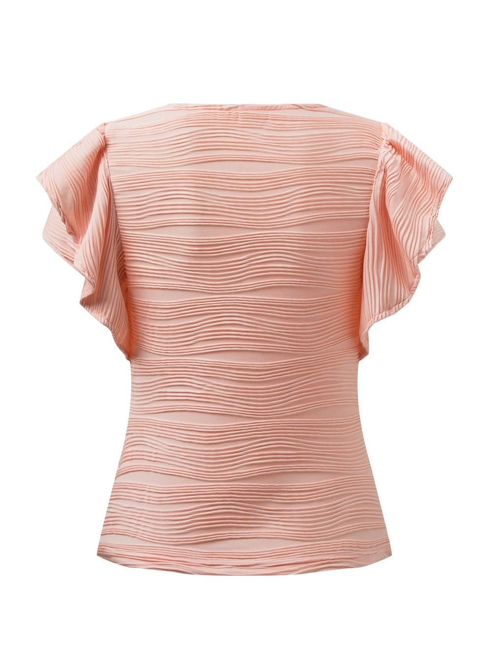 Apricot Pink Ruffle Sleeve Textured Top with Wavy Detail from MsDressly