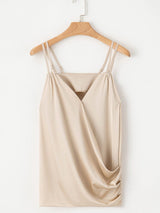 Apricot Pleated V Neck Satin Tank Top From MsDressly