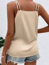 Apricot Pleated V Neck Satin Tank Top From MsDressly