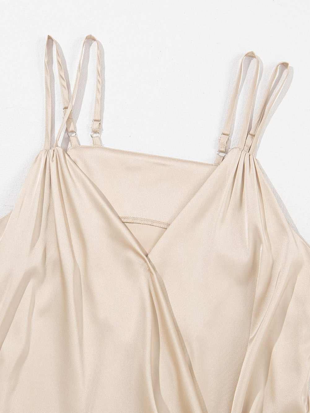 Apricot Pleated V Neck Satin Tank Top From MsDressly