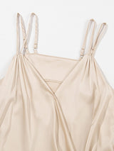 Apricot Pleated V Neck Satin Tank Top From MsDressly