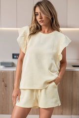 Apricot Ruffle Sleeve Tee and Drawstring Shorts Co-ord Set from MsDressly