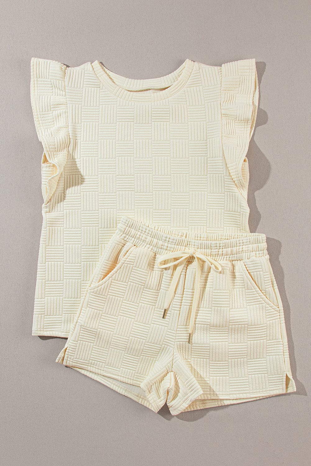 Apricot Ruffle Sleeve Tee and Drawstring Shorts Co-ord Set from MsDressly