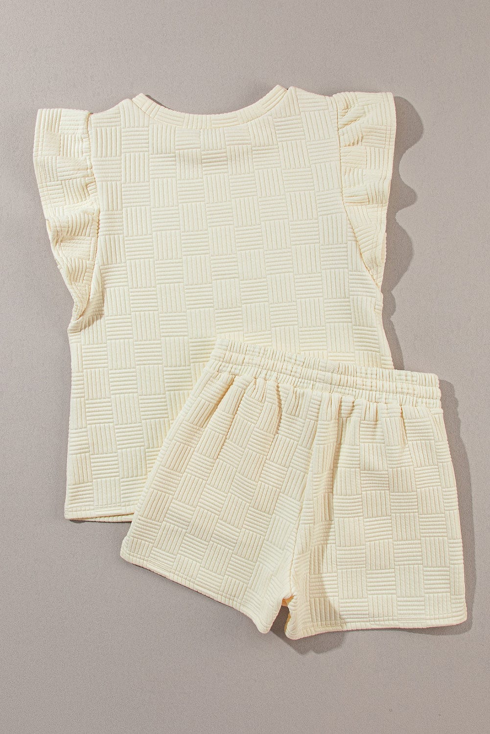 Apricot Ruffle Sleeve Tee and Drawstring Shorts Co-ord Set from MsDressly