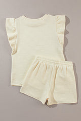Apricot Ruffle Sleeve Tee and Drawstring Shorts Co-ord Set from MsDressly