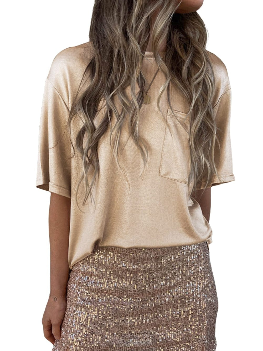 Apricot Silky Oversized Pocket Tee from MsDressly