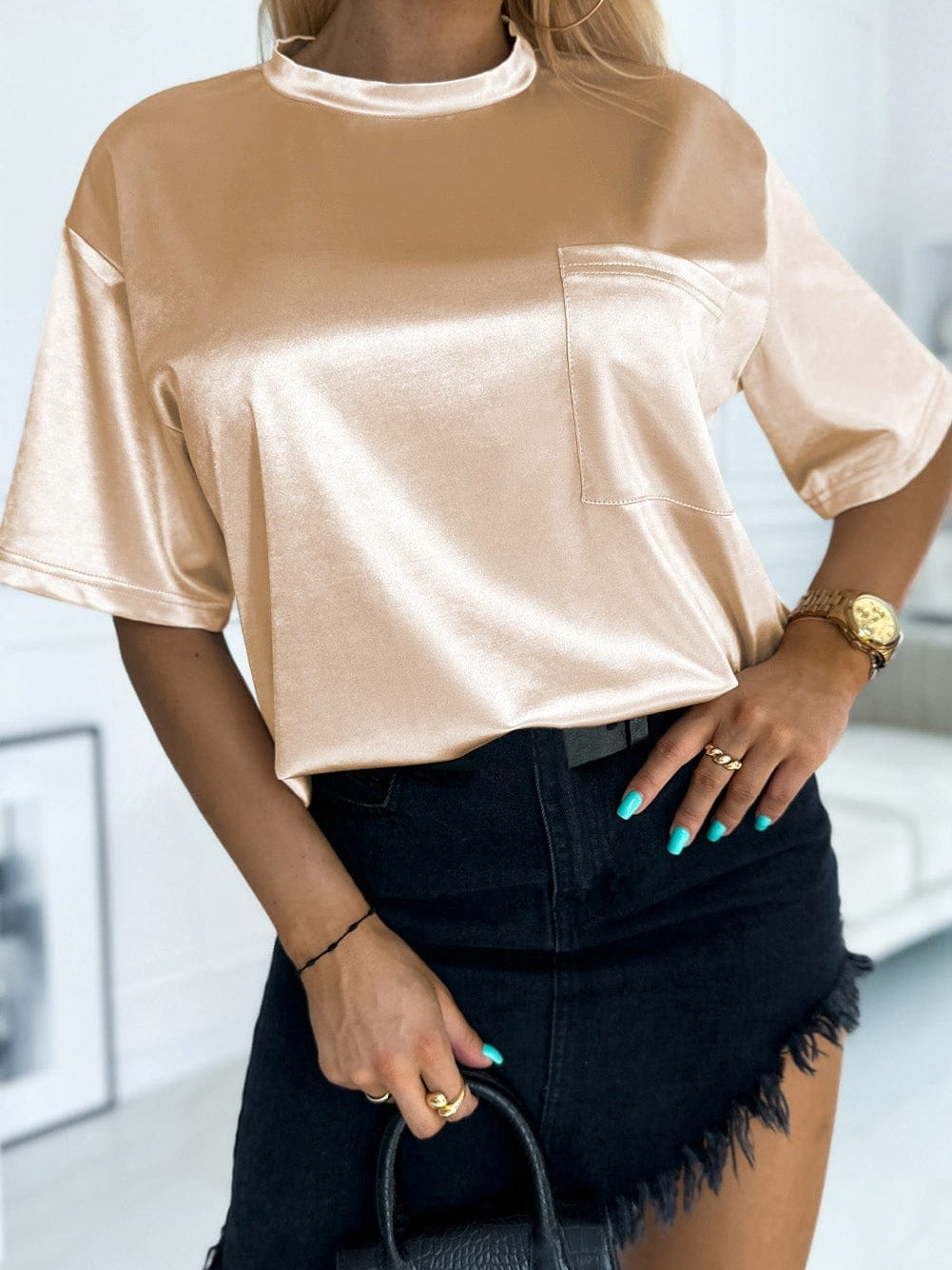 Apricot Silky Oversized Pocket Tee from MsDressly