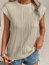 Apricot Textured Wave Detail Short Sleeve Blouse from MsDressly