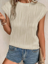 Apricot Textured Wave Detail Short Sleeve Blouse from MsDressly