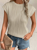 Apricot Textured Wave Detail Short Sleeve Blouse from MsDressly