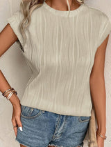Apricot Textured Wave Detail Short Sleeve Blouse from MsDressly