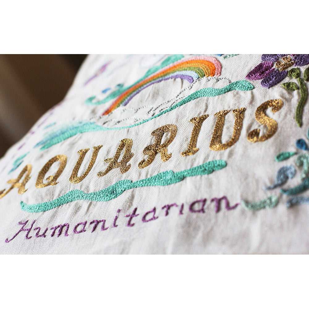 Aquarius Astrology Hand-Embroidered Pillow by Cat Studio from Quirks!