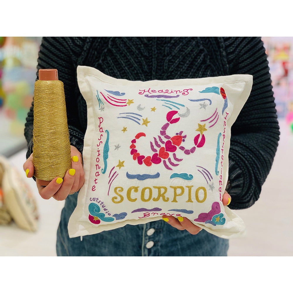 Aquarius Astrology Hand-Embroidered Pillow by Cat Studio from Quirks!