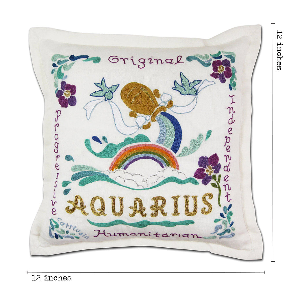 Aquarius Astrology Hand-Embroidered Pillow by Cat Studio from Quirks!