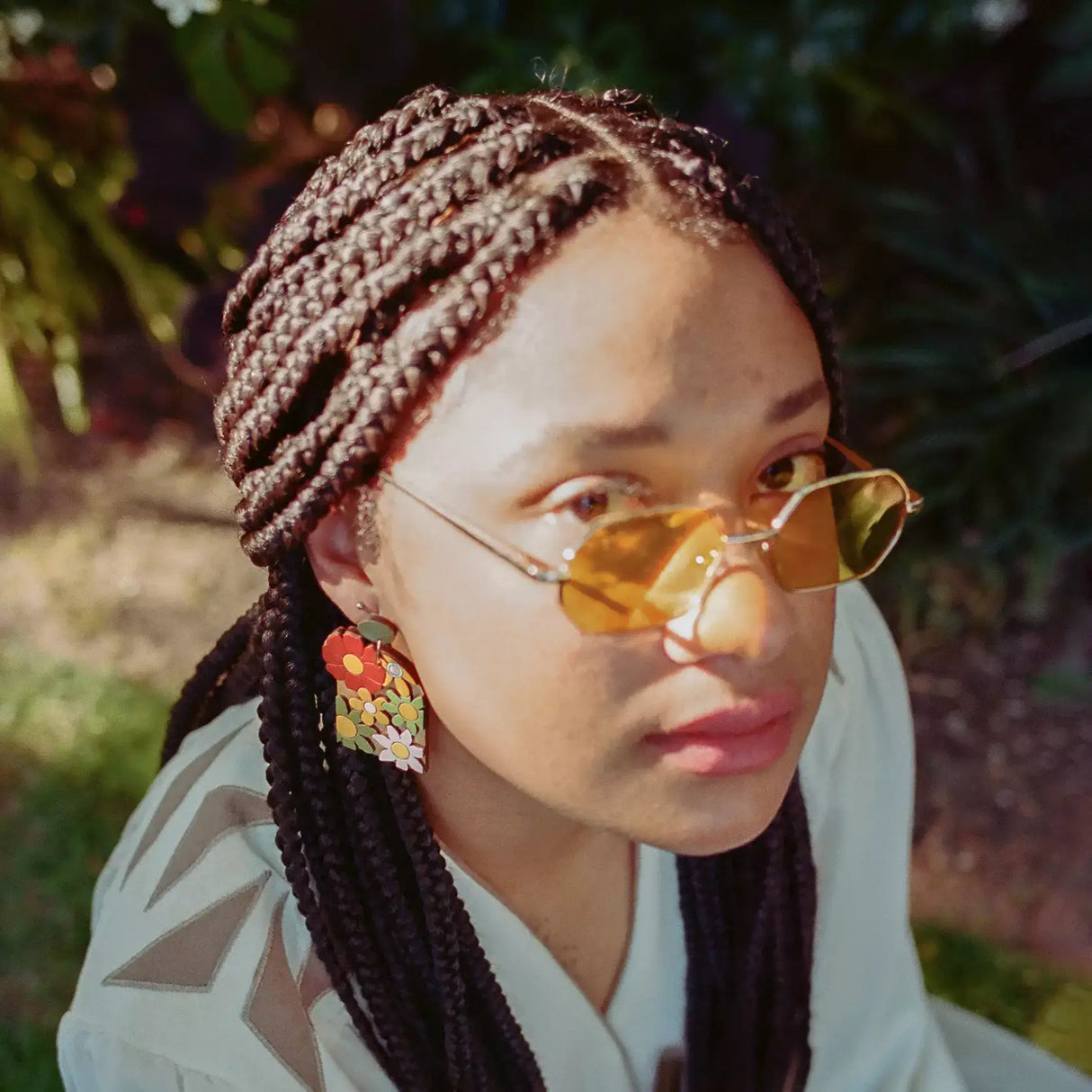 70s Burnt Orange Floral Arch Earrings from LE CHIC MIAMI
