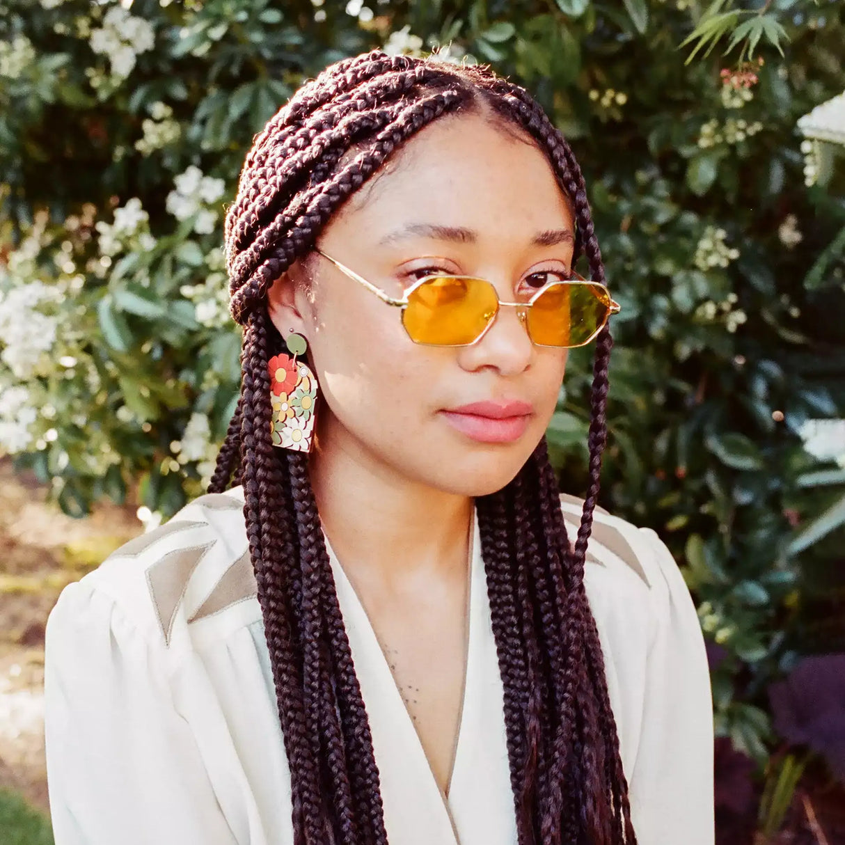 70s Burnt Orange Floral Arch Earrings from LE CHIC MIAMI