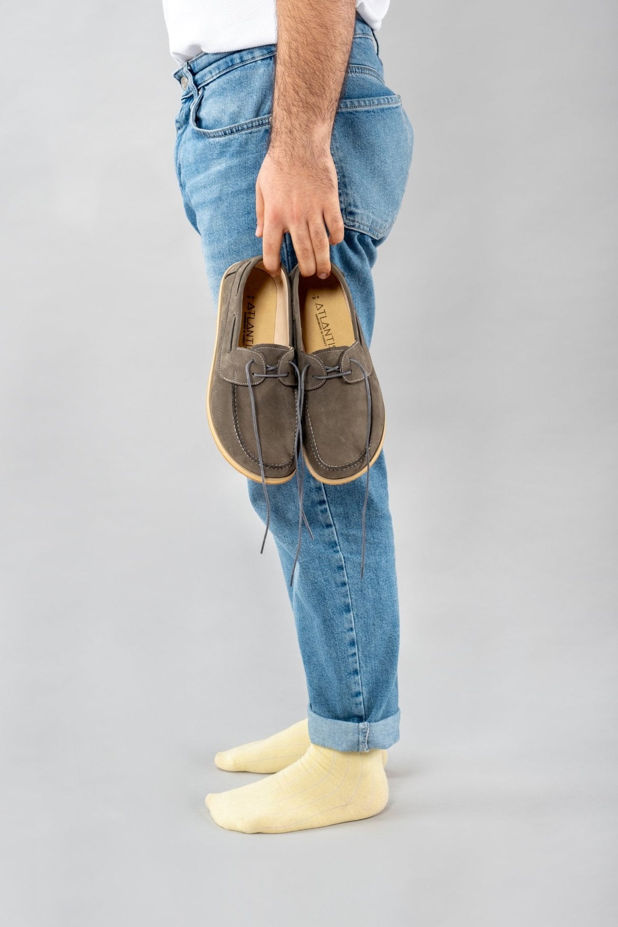 Men's Gray Boat Shoes from Atlantis Handmade Shoes