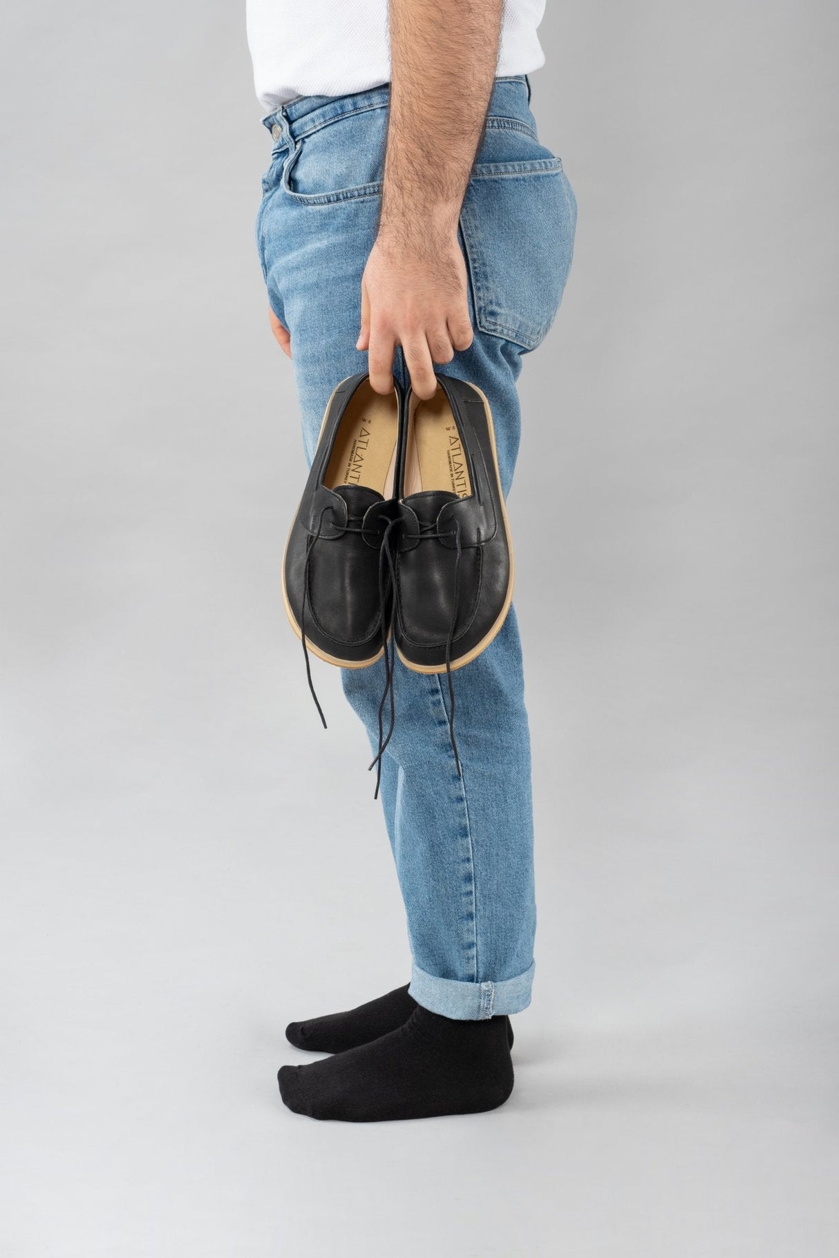 Women's Black Boat Shoes from Atlantis Handmade Shoes