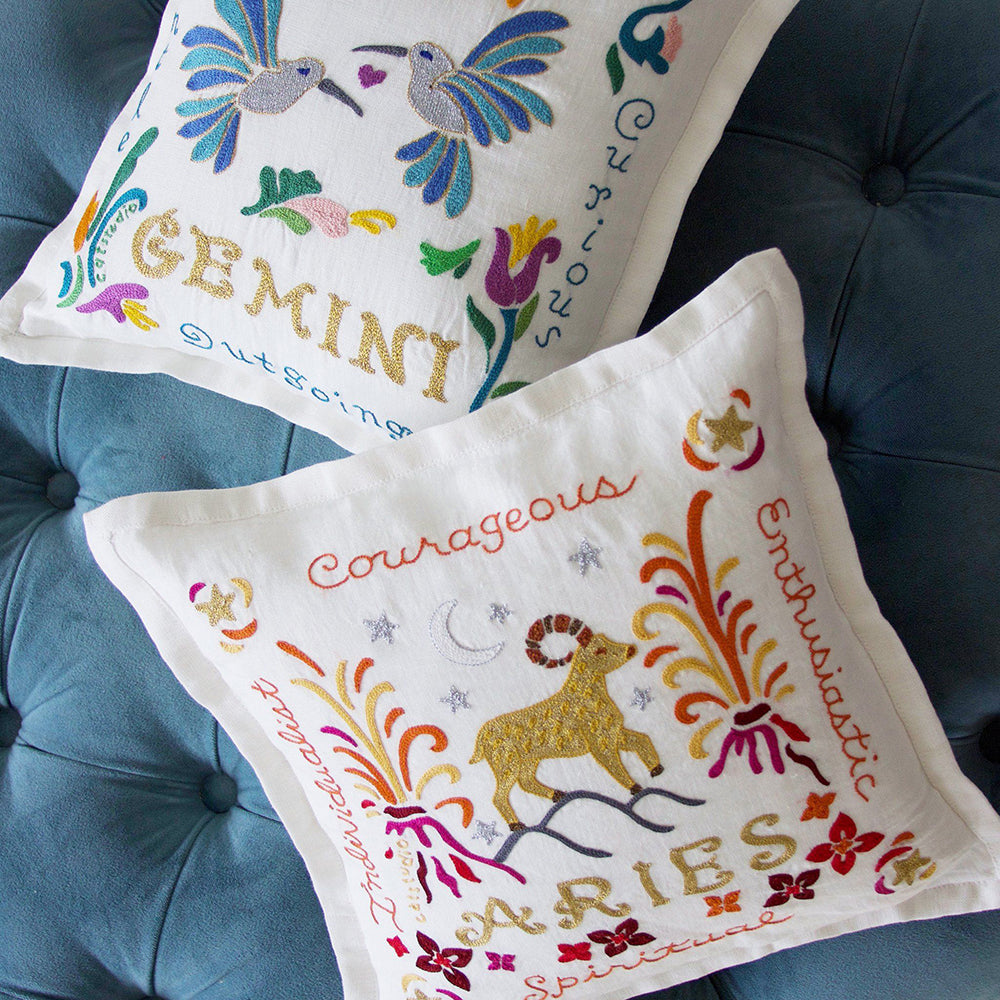 Aries Astrology Hand-Embroidered Pillow by Cat Studio from Quirks!