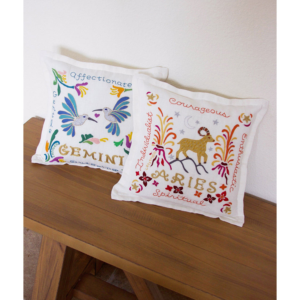 Aries Astrology Hand-Embroidered Pillow by Cat Studio from Quirks!