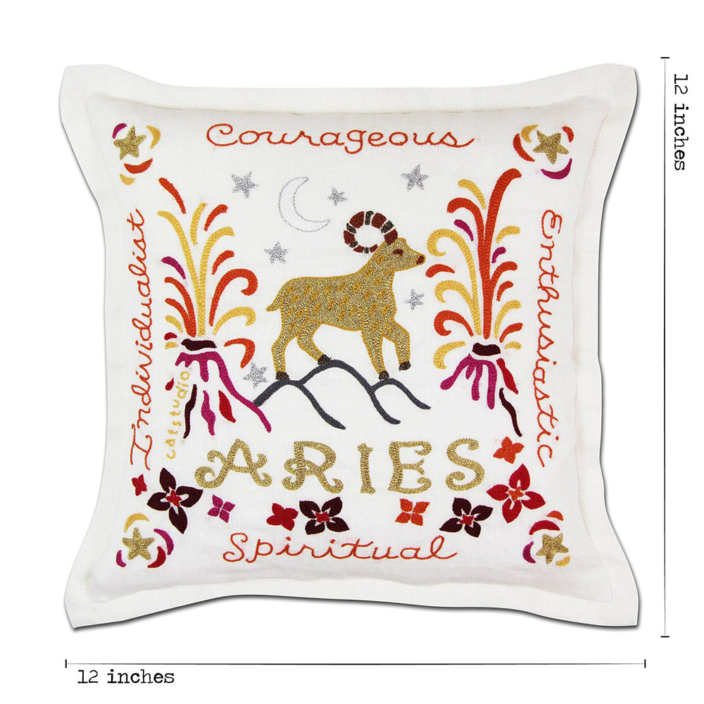 Aries Astrology Hand-Embroidered Pillow by Cat Studio from Quirks!