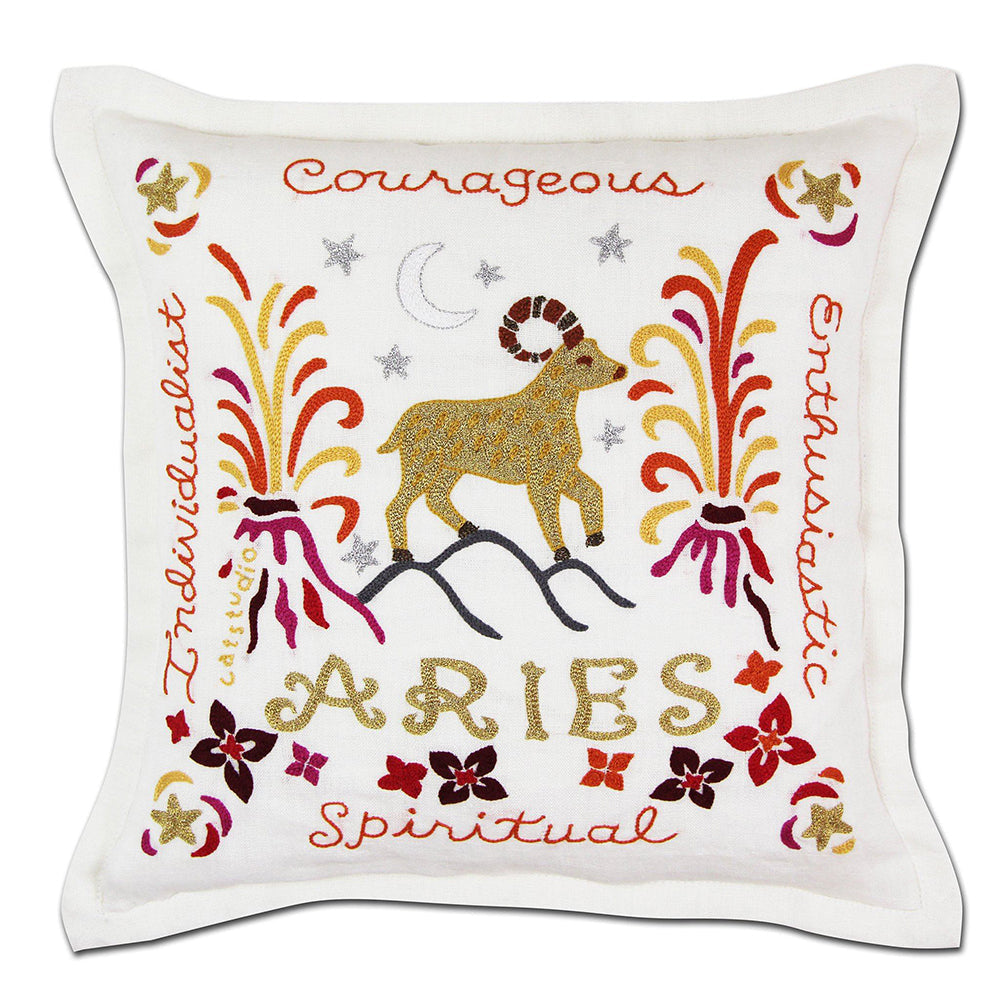 Aries Astrology Hand-Embroidered Pillow by Cat Studio from Quirks!