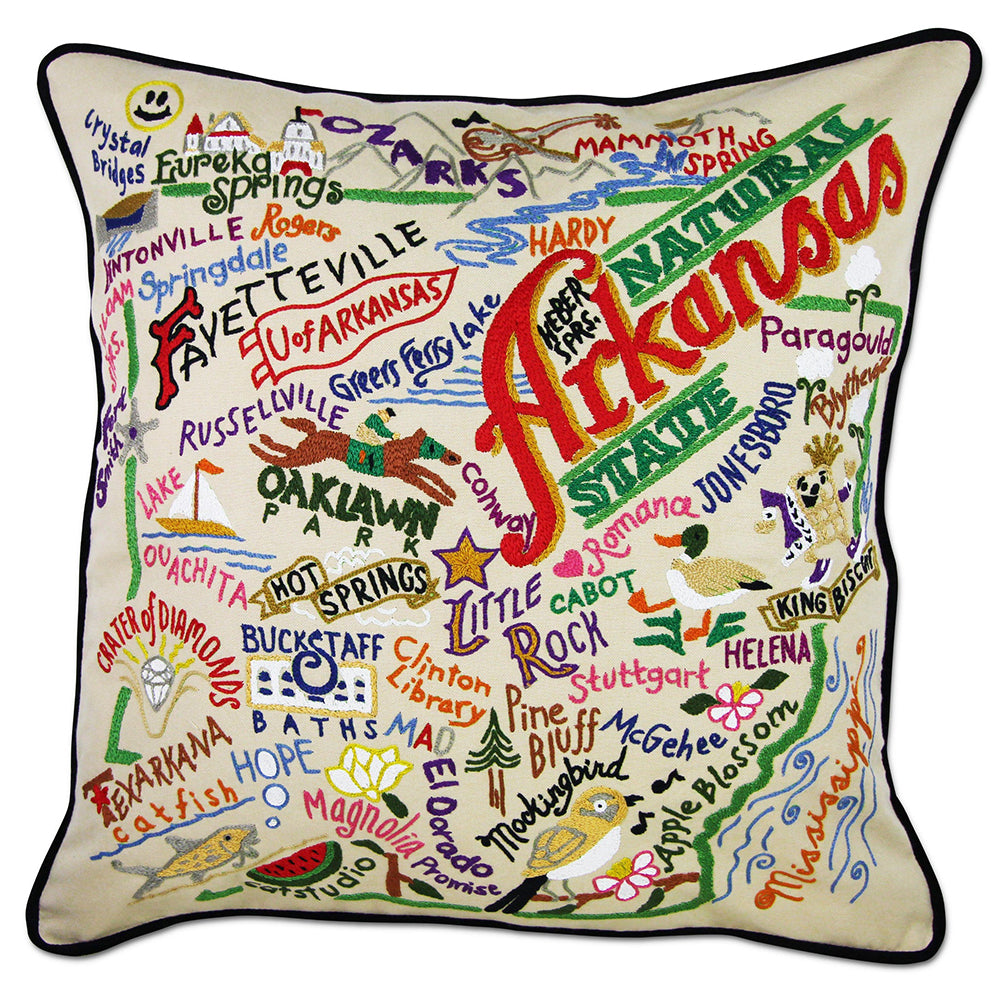 Arkansas Hand-Embroidered Pillow from Quirks!