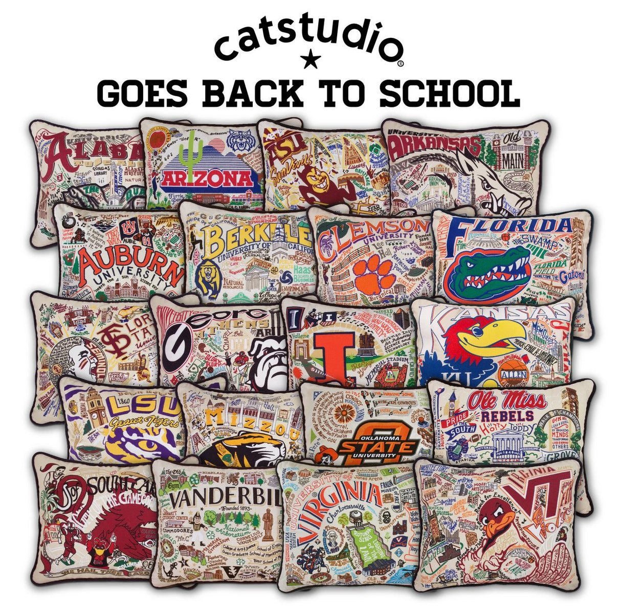 Arkansas, University of Collegiate Hand-Embroidered Pillow from Quirks!