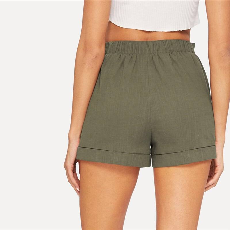 Women's Elastic Waist Belted Army Green Shorts From Kawaii Stop