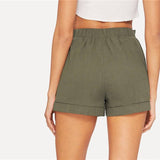 Women's Elastic Waist Belted Army Green Shorts From Kawaii Stop