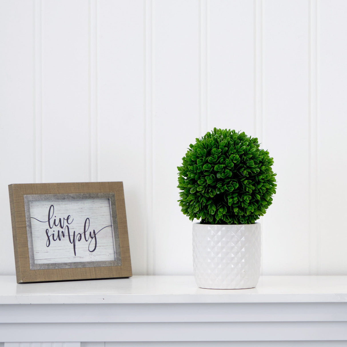 10" Artificial Boxwood Topiary Plant with Decorative Planter from Nearly Natural