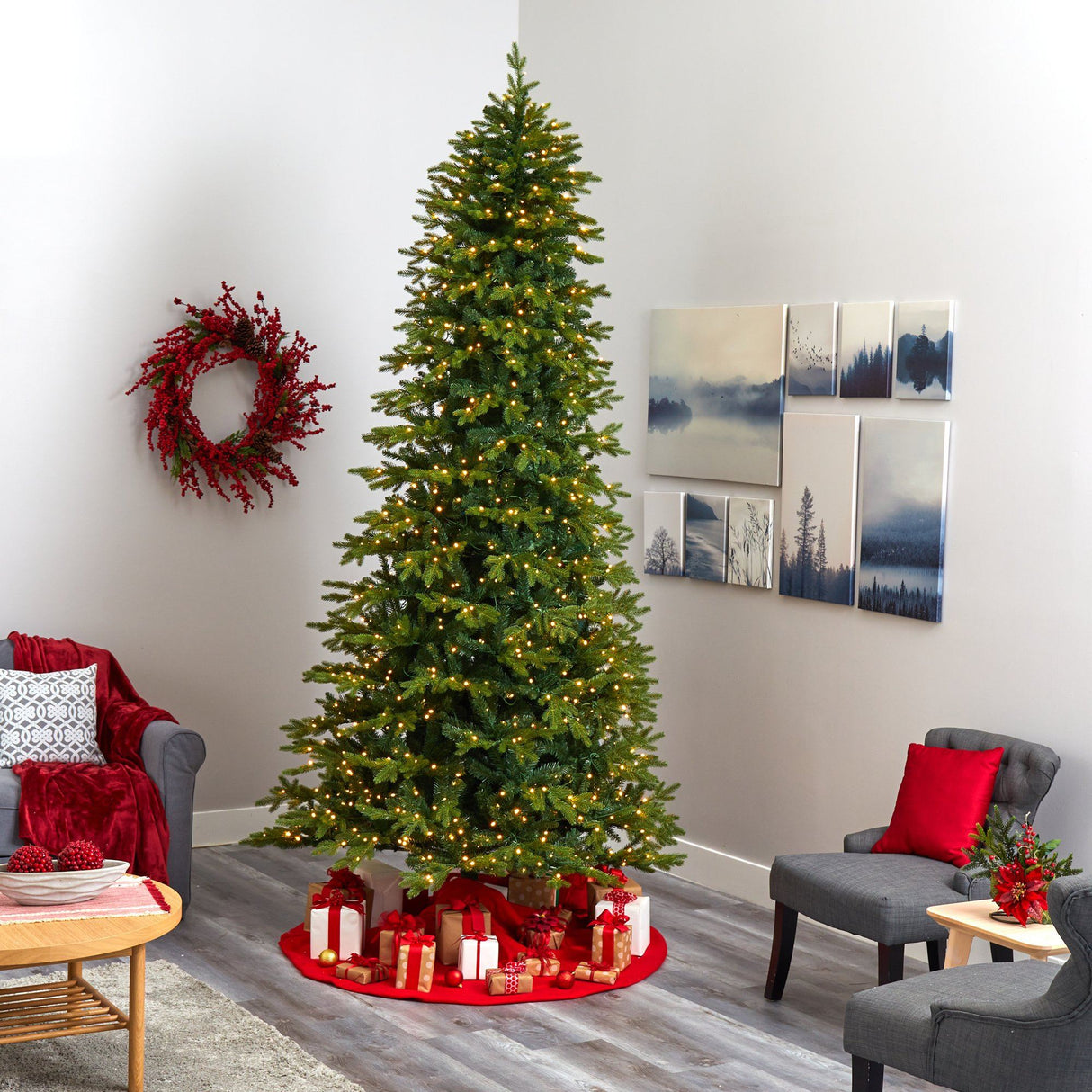 10’ Belgium Fir “Natural Look” Artificial Christmas Tree with 1050 Clear LED Lights from Nearly Natural