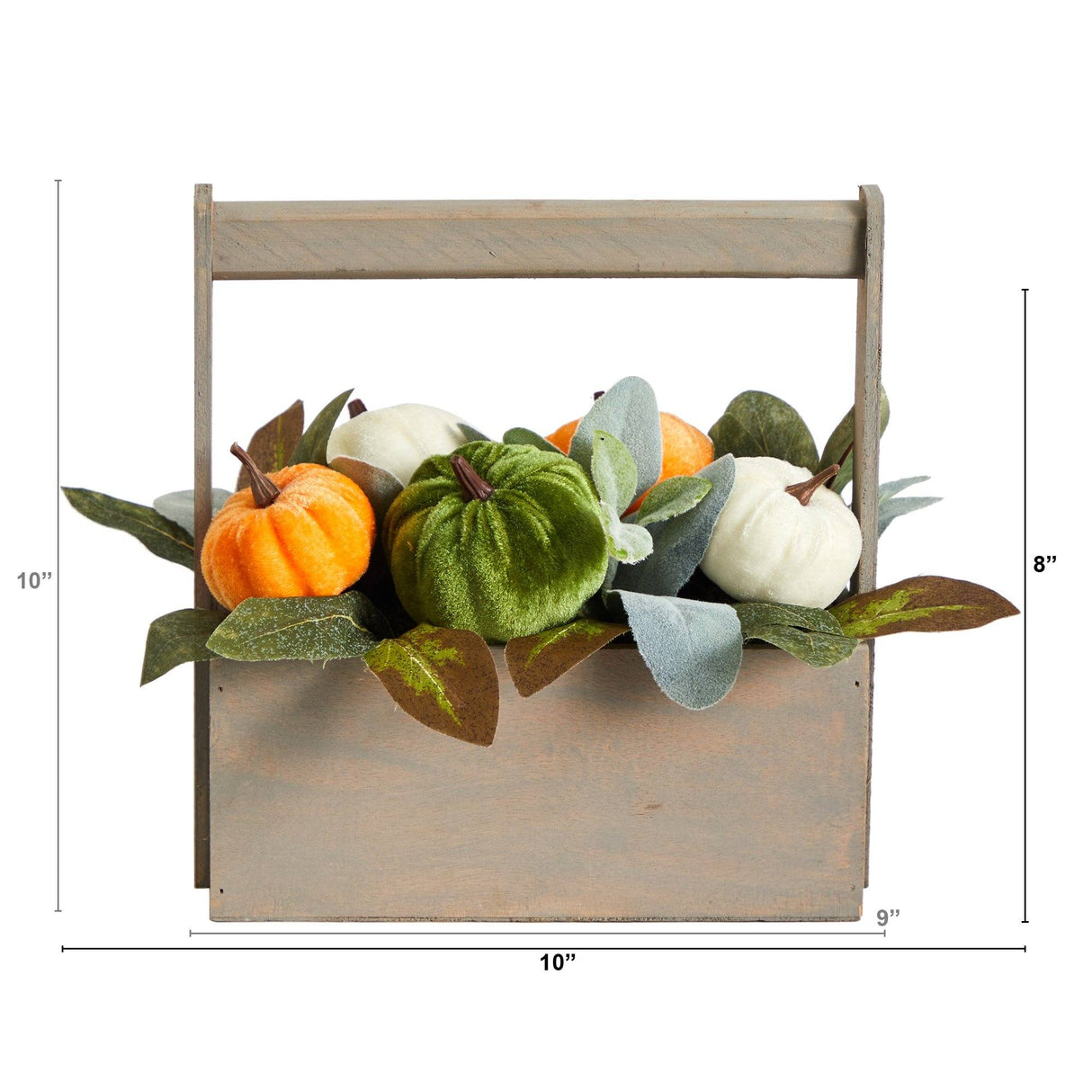 10” Fall Pumpkin Artificial Autumn Arrangement in Wood Basket from Nearly Natural