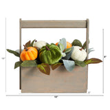 10” Fall Pumpkin Artificial Autumn Arrangement in Wood Basket from Nearly Natural