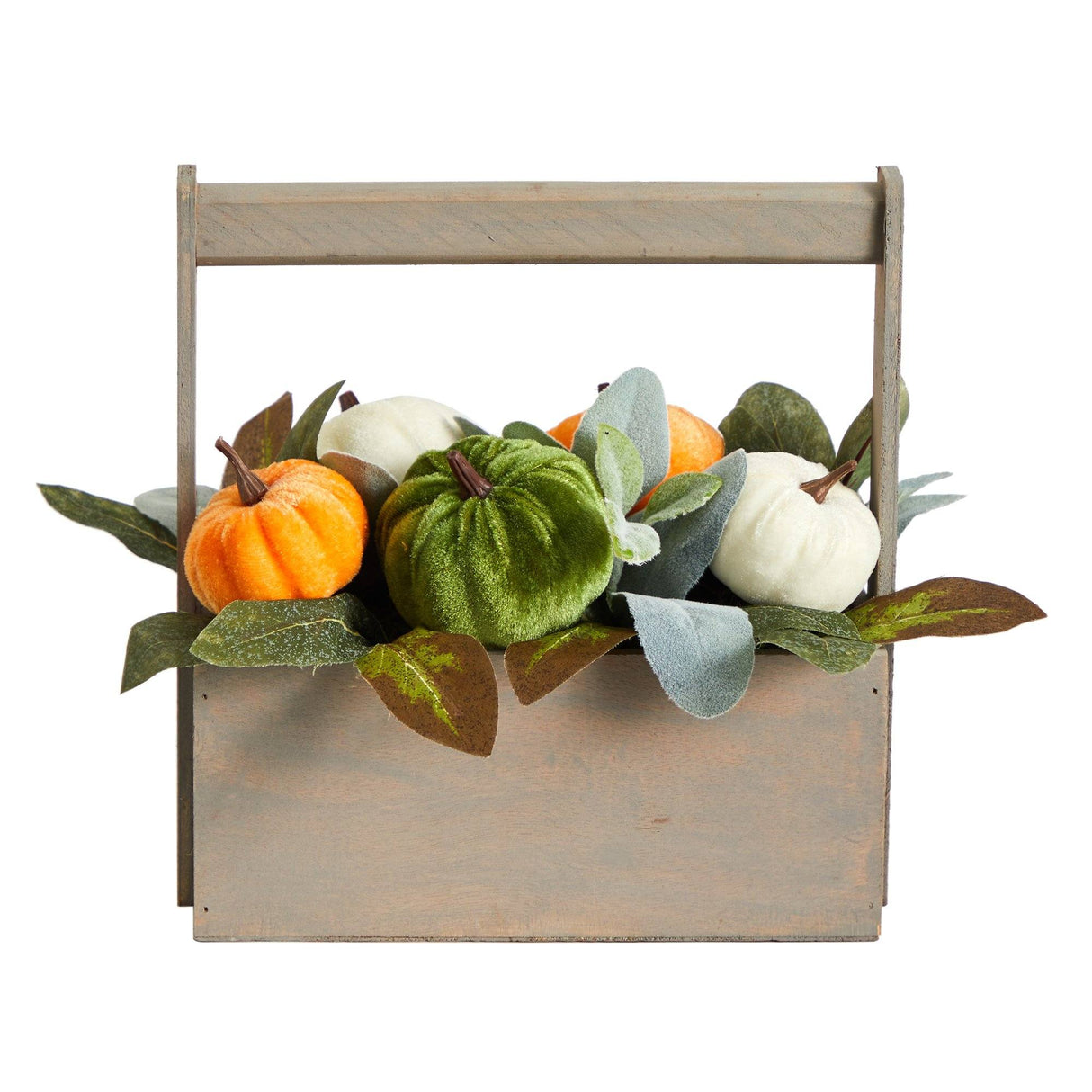 10” Fall Pumpkin Artificial Autumn Arrangement in Wood Basket from Nearly Natural