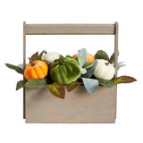 10” Fall Pumpkin Artificial Autumn Arrangement in Wood Basket from Nearly Natural