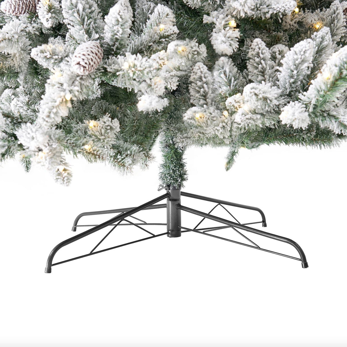 10’ Flocked Livingston Fir Artificial Christmas Tree with Pine Cones, 750 Clear Warm LED Lights and 2424 Bendable Branches from Nearly Natural
