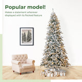 10’ Flocked Livingston Fir Artificial Christmas Tree with Pine Cones, 750 Clear Warm LED Lights and 2424 Bendable Branches from Nearly Natural