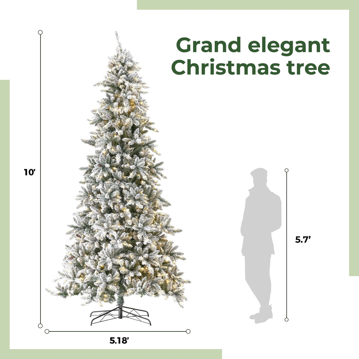 10’ Flocked Livingston Fir Artificial Christmas Tree with Pine Cones, 750 Clear Warm LED Lights and 2424 Bendable Branches from Nearly Natural