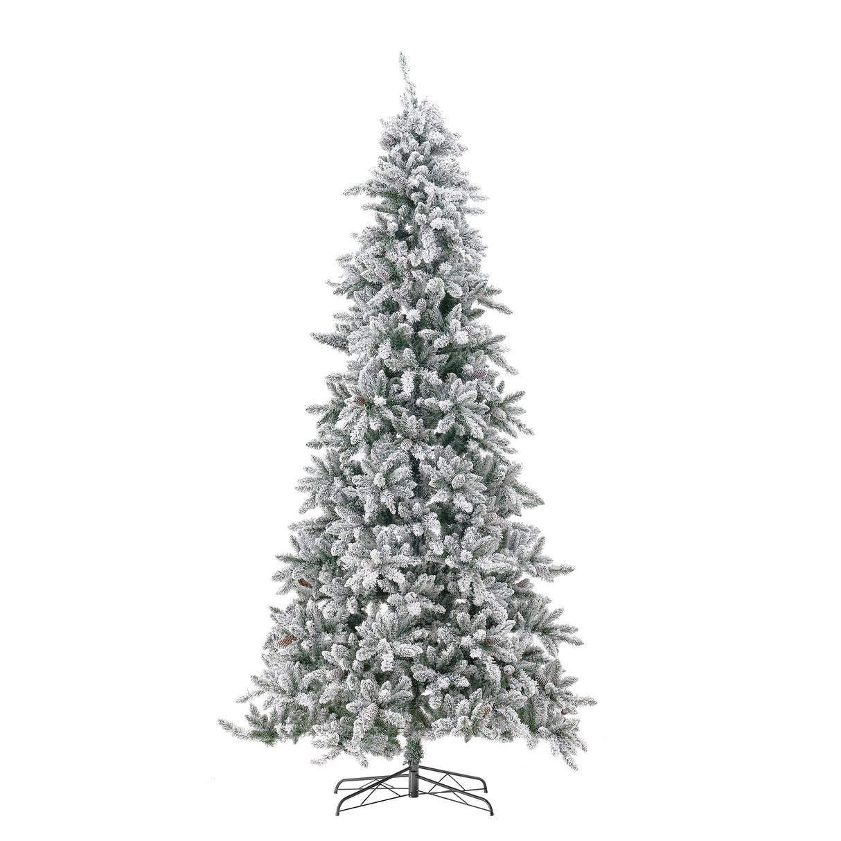 10’ Flocked Livingston Fir Artificial Christmas Tree with Pine Cones, 750 Clear Warm LED Lights and 2424 Bendable Branches from Nearly Natural