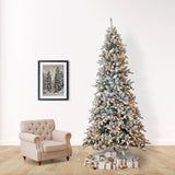 10’ Flocked Livingston Fir Artificial Christmas Tree with Pine Cones, 750 Clear Warm LED Lights and 2424 Bendable Branches from Nearly Natural
