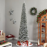 10’ Flocked Pencil Artificial Christmas Tree with 700 Clear Lights and 1145 Bendable Branches from Nearly Natural